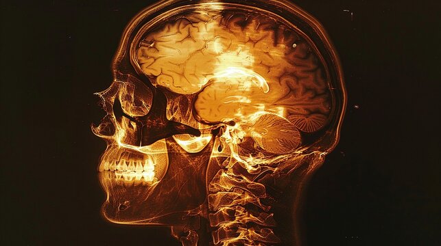 Gunshot wound with traumatic brain injury shown as metallic foreign body in skull x-ray