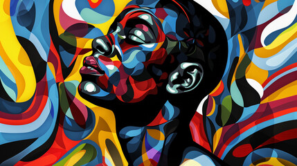 Black history month abstract portrait of a black man, graphic shapes pan african colors