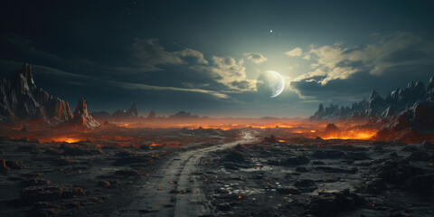 A large asteroid passing by the moon, creating a sense of scale and proximity, dramatic and awe-inspiring