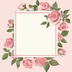 Cute pink rose frame border vector illustration on a white background 