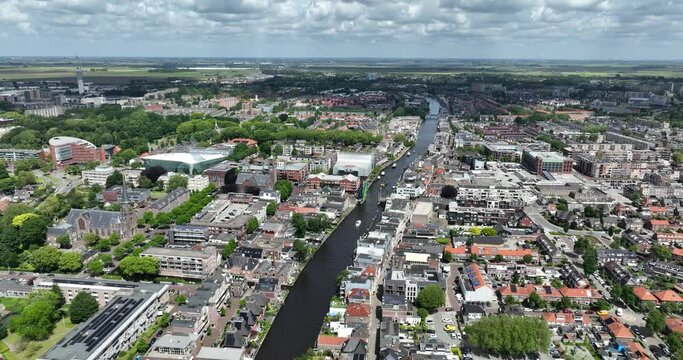 Oude rijn running through ALphen aan den Rijn, The Netherlands. Downtown, city center.