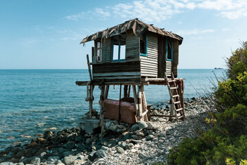 Fisherman's hut against the seascape in Cyprus