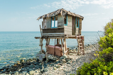 Fisherman's hut against the seascape in Cyprus