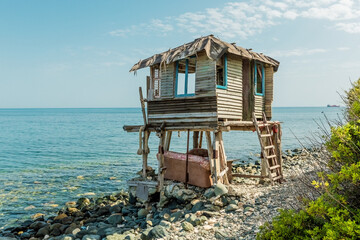 Fisherman's hut against the seascape in Cyprus