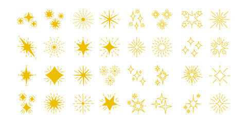 Set yellow, gold, orange star sparkles symbols.