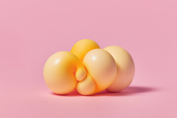 Handmade bubble shaped figure with orange cells on pink background