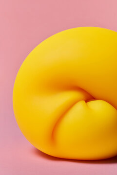 Yellow object twisted into circle with formed folds isolated in studio