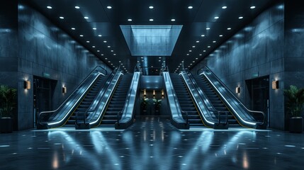 Interior view of a shopping mall escalator for convenient and effortless navigation