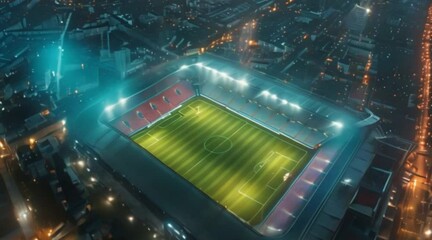 A beautiful football stadium with areal or drone view in night  - Powered by Adobe