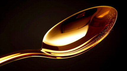 Obraz premium Close-Up of Shiny Golden Spoon. Generative ai
