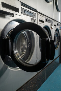 Row of industrial washing machines 