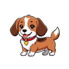 Cute Childish Kawaii Street Dog Puppy Character Sticker Standing with Big Round Eyes, Patchy Fur, and Playful Expression, Thick Black Outline, Thick White Offset, Generative AI.