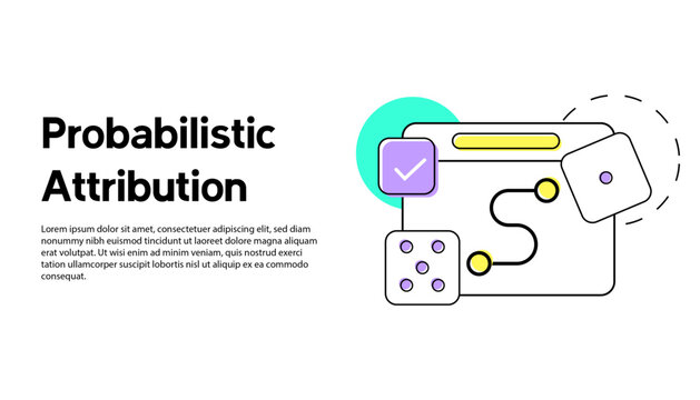 Probabilistic Attribution Icon with Dice and Workflow Path