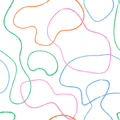 Fototapeta premium Vector abstract seamless scribble pattern. Random chaotic colorful crayon pencil lines. Background with colorful lines. Naive squiggle charcoal doodles