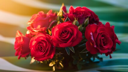 Little bush of red rose with sunshine