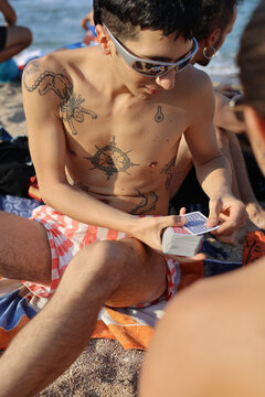 Outdoors playing cards 