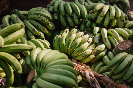 Green Bananas in a Market