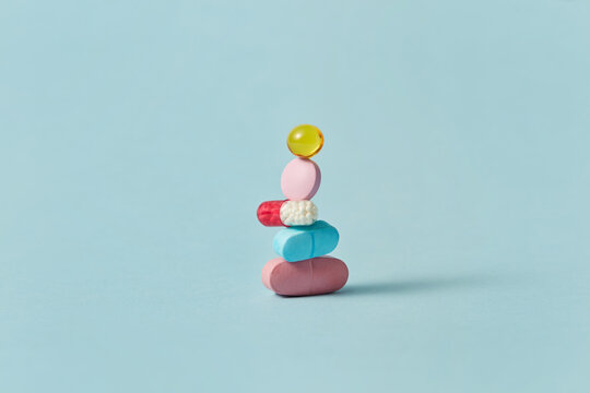 Pills stacked on top of each other intended for sickness recovery