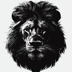 A black and white drawing of a lion 's face