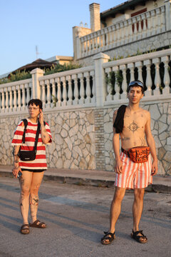 Z generation couple in casual pose for beach time 