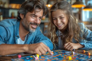 Fototapeta premium Father and daughter playing a board game