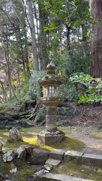 Stone lantern covered with moss