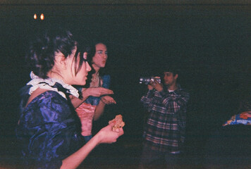 Film Photography. Group of friends celebrating