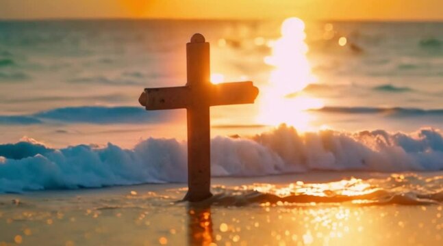 Christian's sign cross at the beach at sunset