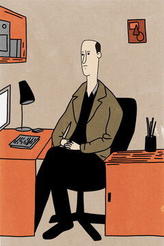 Office worker at desk contemplating