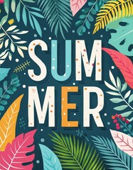 Fototapeta premium Summer Background - Summer Holiday season - Sunny Summer Vacation on a Trip abroad - Background for Summer - Poster for Summer Holiday - Wallpaper for Summer Season with Palm Trees and Flowers