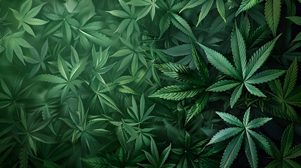 Lush green cannabis leaves with natural texture and vibrant foliage background. Ideal for nature, health, and medicinal usage designs, with copy space