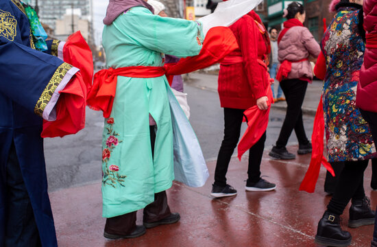 Joyful crowd celebrating Chinese New Year