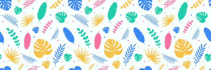Tropical leaves concept. Summer seamless texture. Vector illustration © One Pixel Studio