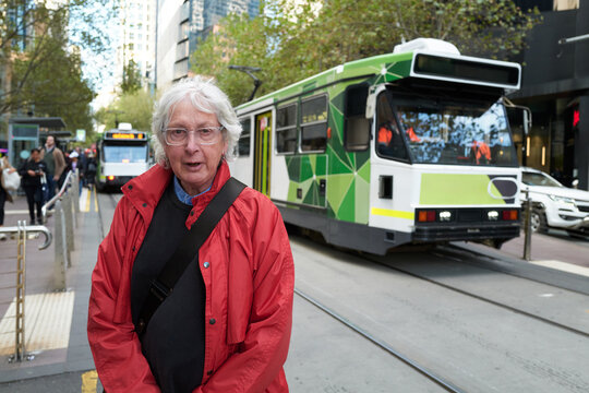 Senior Transgender Woman at Melbourne Tram Stop