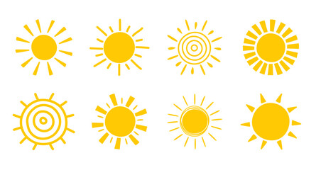 Sun icon set. Hand drawn summer elements. Vector illustration