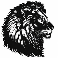 A black and white drawing of a lion 's head