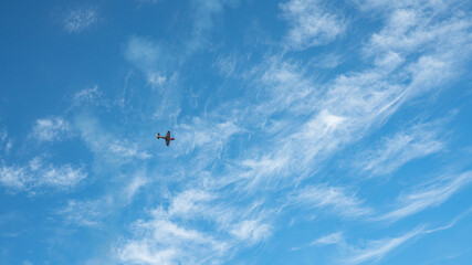 Sport aerobatic plane in air with white smoke.