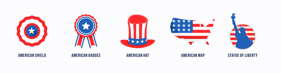 A Set of American Independence Day icons for banner, website, poster, etc.