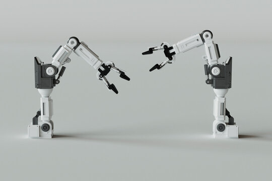  3D Render of Two Robotic Arms in Interaction