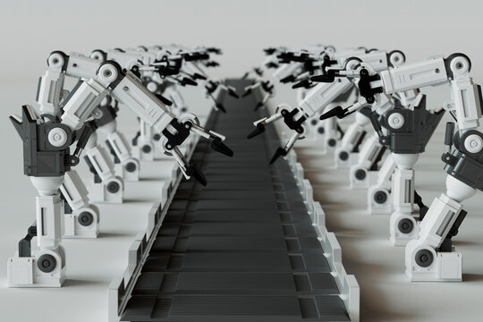 3D Render of Robotic Arms on Assembly Line