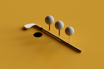 Golf Putter with Balls on Colored Tees and Black Hole