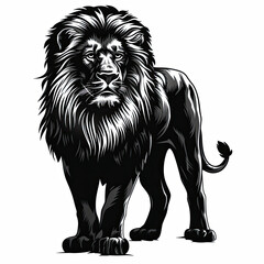 Obraz premium A black and white drawing of a lion on a white background