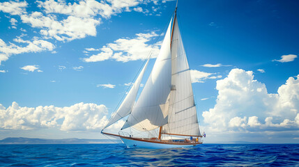 A luxurious yacht on a beautiful clear sea during almost cloudless weather during the holidays