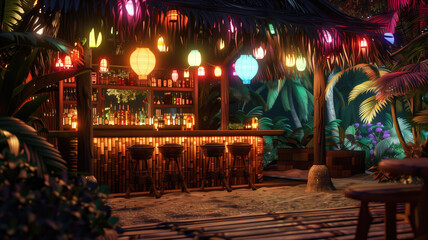 Naklejka premium Tiki Bar Paradise - AI Generated