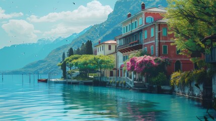 Obraz premium A painting of a boat in a body of water