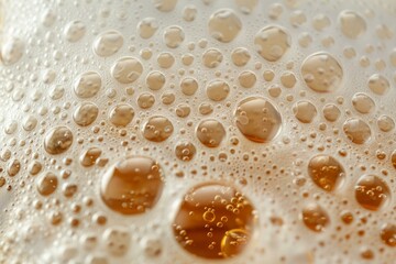 Close up of beer bubbles creating abstract pattern in glass