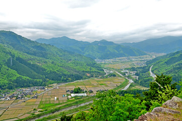 Naklejka premium 竹田城跡からの眺め 兵庫県朝来市
