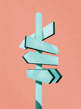 Arrows showing direction sign during sundown