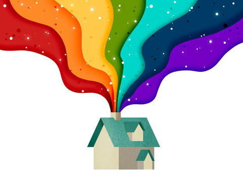 Colorful smoke emitting from house chimney