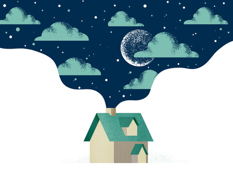 Exterior of house against starry sky at night